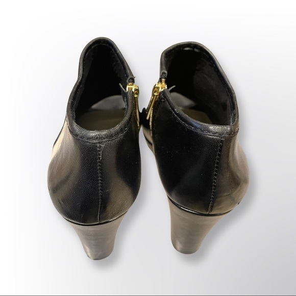 BCBGeneration Open Toe Wedge Heels, Black with gold accent zipper. - Picture 6 of 6